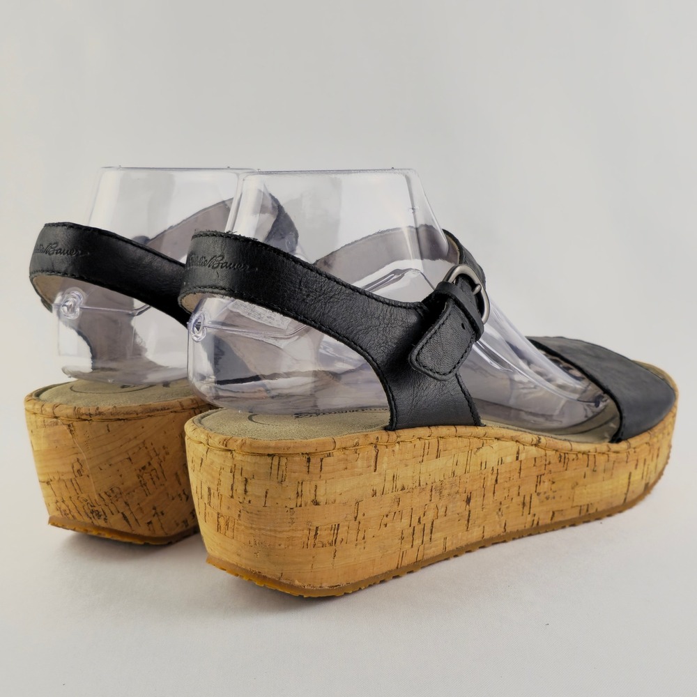 Eddie Bauer Women's Platform Cork Wedge Slingback Sandals Black 11 - Picture 5 of 15